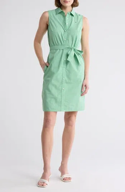 Tommy Hilfiger Micro Check Sleeveless Cotton Shirtdress In Green