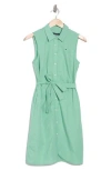 Tommy Hilfiger Micro Check Sleeveless Cotton Shirtdress In Fern Green/bright White