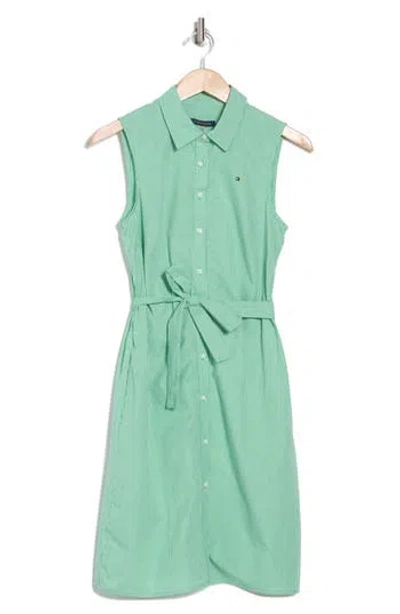 Tommy Hilfiger Micro Check Sleeveless Cotton Shirtdress In Fern Green/bright White