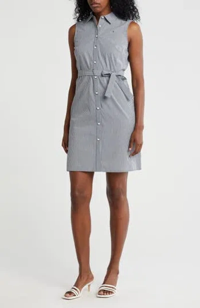 Tommy Hilfiger Micro Check Sleeveless Cotton Shirtdress In Sky Captain