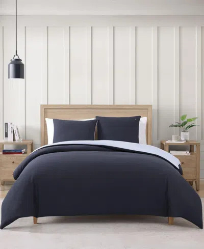 Tommy Hilfiger Micro Pique Cotton Blend Duvet Cover Set In Navy