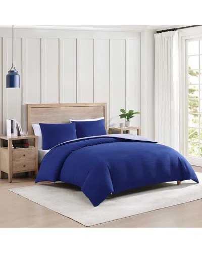 Tommy Hilfiger Micro Pique Cotton Blend Duvet Cover Set In Marine Blue