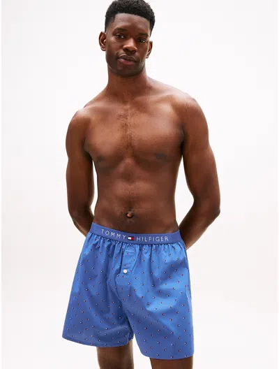 Tommy Hilfiger Microflag Print Woven Boxer In Blue
