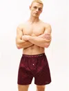 Tommy Hilfiger Microflag Print Woven Boxer In Burgundy