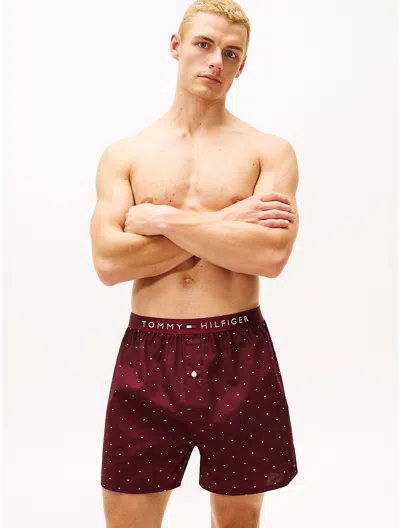 Tommy Hilfiger Microflag Print Woven Boxer In Burgundy