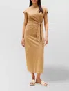 Tommy Hilfiger Midi Dress With Knotted Boat Neck In Brown
