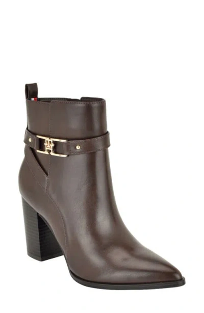 Tommy Hilfiger Midna Faux Leather Bootie In Brown
