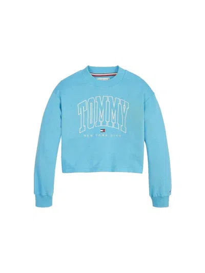 Tommy Hilfiger Mini Bold Varsity Cropped Crew Sweatshirt In Blue