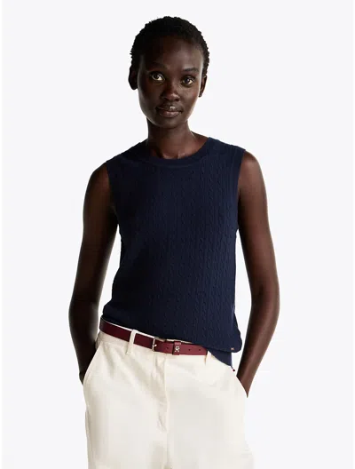Tommy Hilfiger Mini Cable Knit Wool In Dark Night Navy