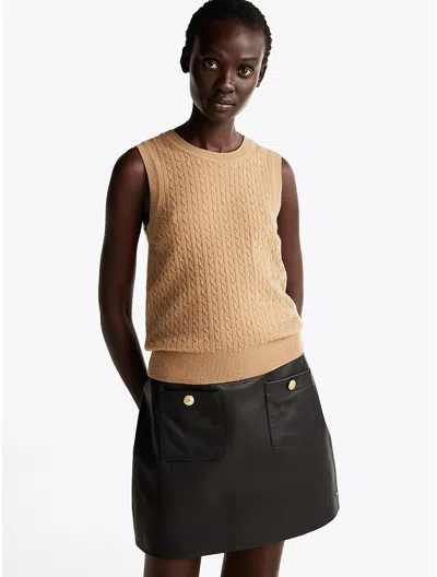 Tommy Hilfiger Mini Cable Knit Wool In Safari Canvas