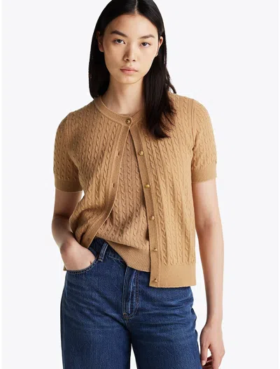 Tommy Hilfiger Mini Cable Knit Wool In Safari Canvas