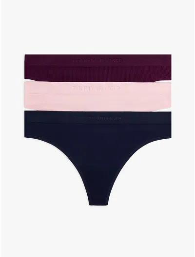Tommy Hilfiger Mini Pointelle Thong 3 In Blue