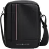 Tommy Hilfiger Logo Stripe Pebbled Mini Reporter Bag In Black