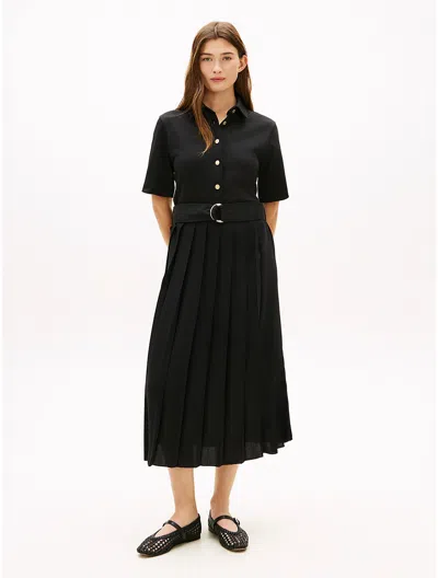 Tommy Hilfiger Mix Media Pleated Midi Dress In Black