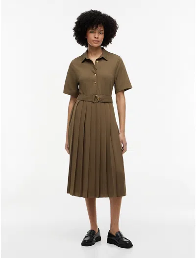 Tommy Hilfiger Mix Media Pleated Midi Dress In Green