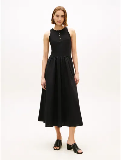 Tommy Hilfiger Gold Button Sleeveless Long Dress In Black