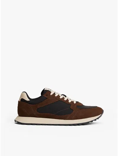 Tommy Hilfiger Suede Leather Panel Sneakers In Brown