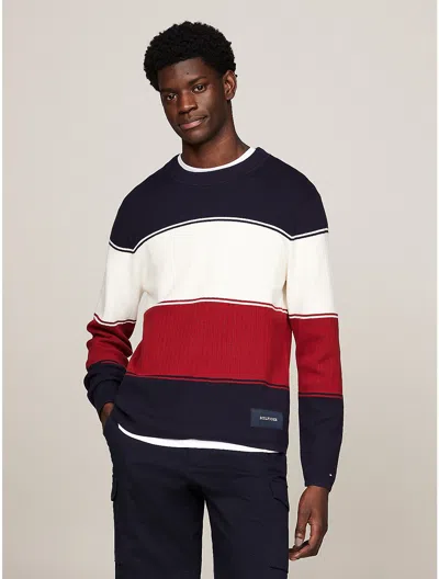 Tommy Hilfiger Mixed Knit Colorblock Sweater In Navy Mutli