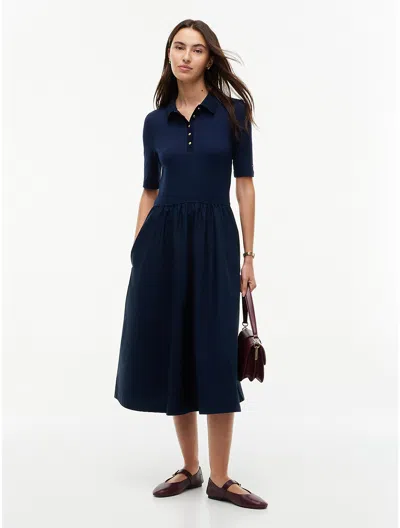 Tommy Hilfiger Mixed Media Polo Midi Dress In Dark Blue