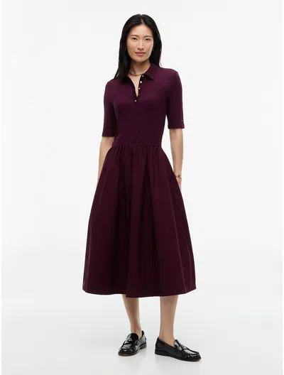 Tommy Hilfiger Mixed Media Polo Midi Dress In Burgundy