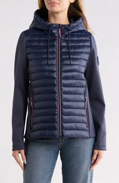 Tommy Hilfiger Mixed Media Puffer Jacket In Blue