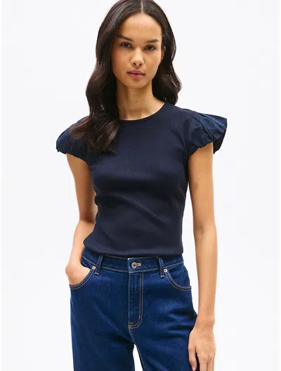 Tommy Hilfiger Mixed Media Shirred Cap In Navy