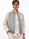 Tommy Hilfiger Mixed Media Varsity Sweatshirt Bomber In Gray