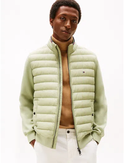Tommy Hilfiger Mixed Media Zip Sweatshirt Puffer In Green