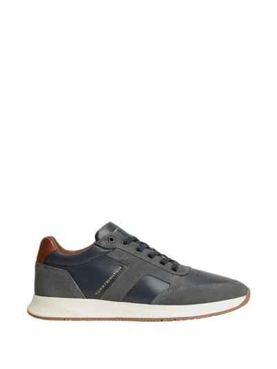 Tommy Hilfiger Mixed-texture Leather Sneakers In Blue