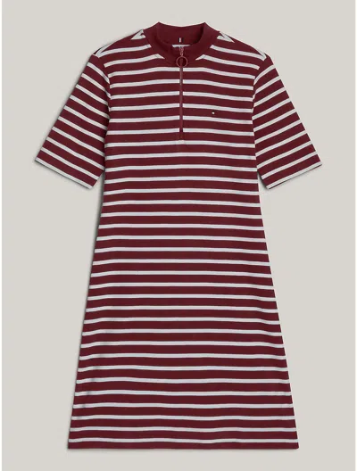 Tommy Hilfiger Mockneck Slim Fit Shift Dress In Breton Deep Rouge/ecru Stripe