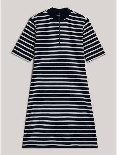 Tommy Hilfiger Mockneck Slim Fit Shift Dress In Breton Navy/ecru Stripe
