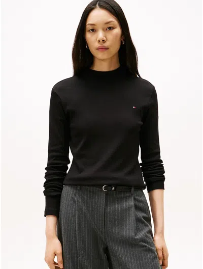 Tommy Hilfiger Mockneck Stretch Knit Top In Black