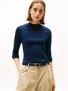 Tommy Hilfiger Mockneck Stretch Knit Top In Blue