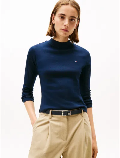 Tommy Hilfiger Mockneck Stretch Knit Top In Blue
