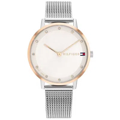 Tommy Hilfiger Women's Two Hand Silver-tone Stainless Steel Watch 34mm In Two Tone