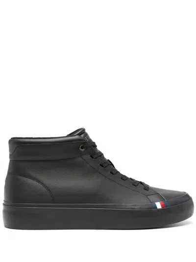 Tommy Hilfiger Modern Lace-up Leather Sneakers In Black