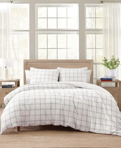 TOMMY HILFIGER MODERN WINDOWPANE FAUX LINEN 3-PC. DUVET COVER SET, FULL/QUEEN