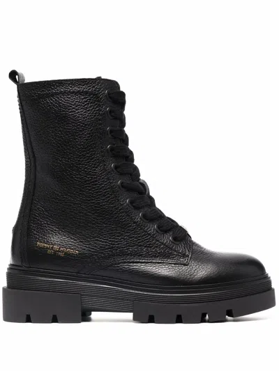Tommy Hilfiger Monochromatic Lace-up Boots In Schwarz