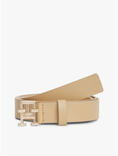 Tommy Hilfiger Monogram Buckle Leather Belt In Brown