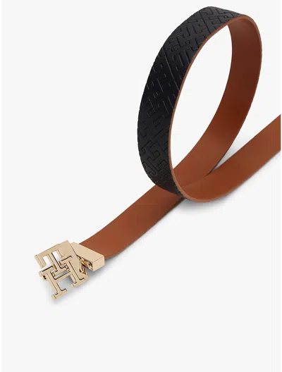 Tommy Hilfiger Monogram Buckle Reversible Leather Belt In Multi