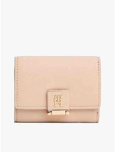 Tommy Hilfiger Monogram Clasp Pebbled Trifold Wallet In Pink