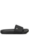 Tommy Hilfiger Monogram-embossed Slides In Black
