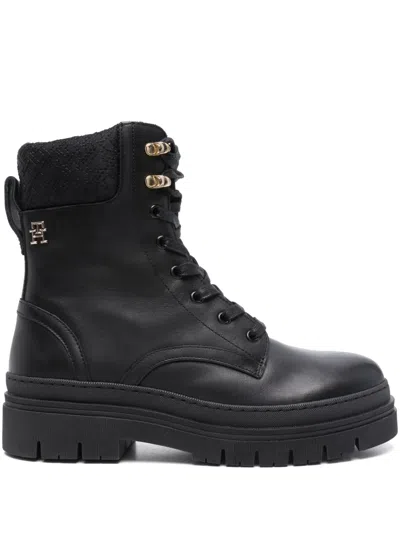 Tommy Hilfiger Monogram-embroidered Boots In 黑色