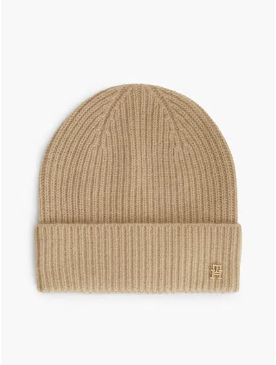 Tommy Hilfiger Monogram Hardware Cashmere Beanie In Neutral