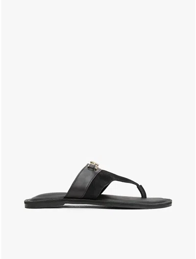 Tommy Hilfiger Monogram Horsebit Leather & Suede Sandal In Black