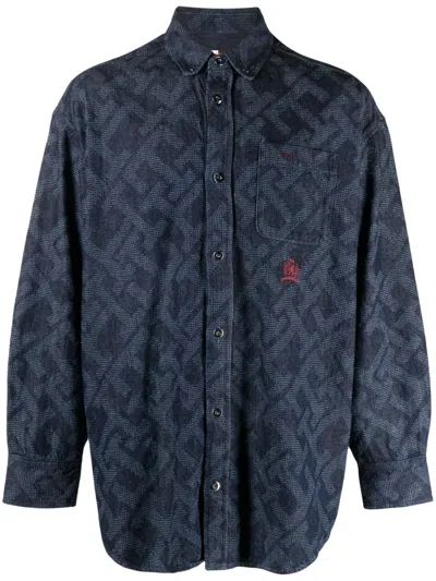 Tommy Hilfiger Jeanshemd Aus Monogramm-jacquard In Blue