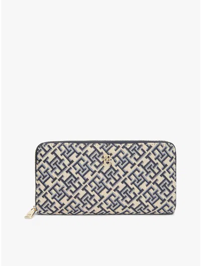 Tommy Hilfiger Monogram Jacquard Large Zip Wallet In Blue Mono