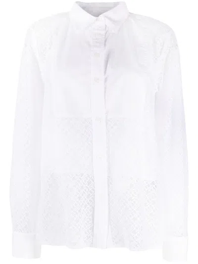 Tommy Hilfiger Lace Monogram Semi-sheer Cotton Shirt In White