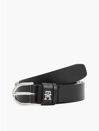 Tommy Hilfiger Monogram Leather Belt In Black