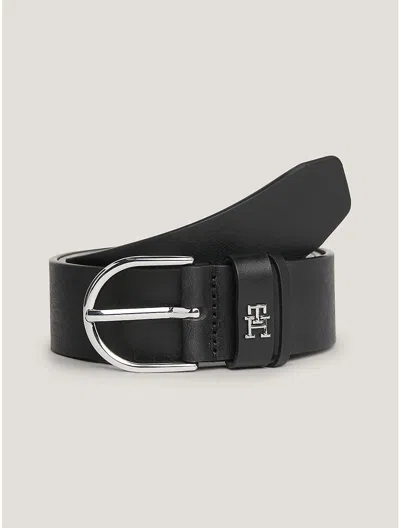 Tommy Hilfiger Monogram Leather Belt In Black